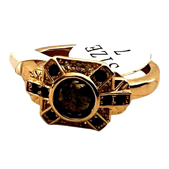 Gold-Tone Fragrant Jewels Ring Size 7 With Dark Center Stone & Accent Stones - Picture 1 of 8